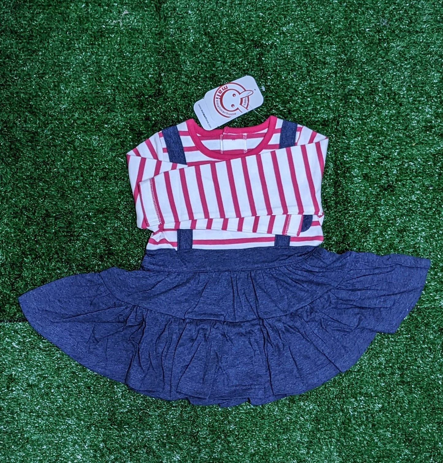 FULL SLEEVES BABY FROCK PINK/WHITE LINING SLEEVES CM0196