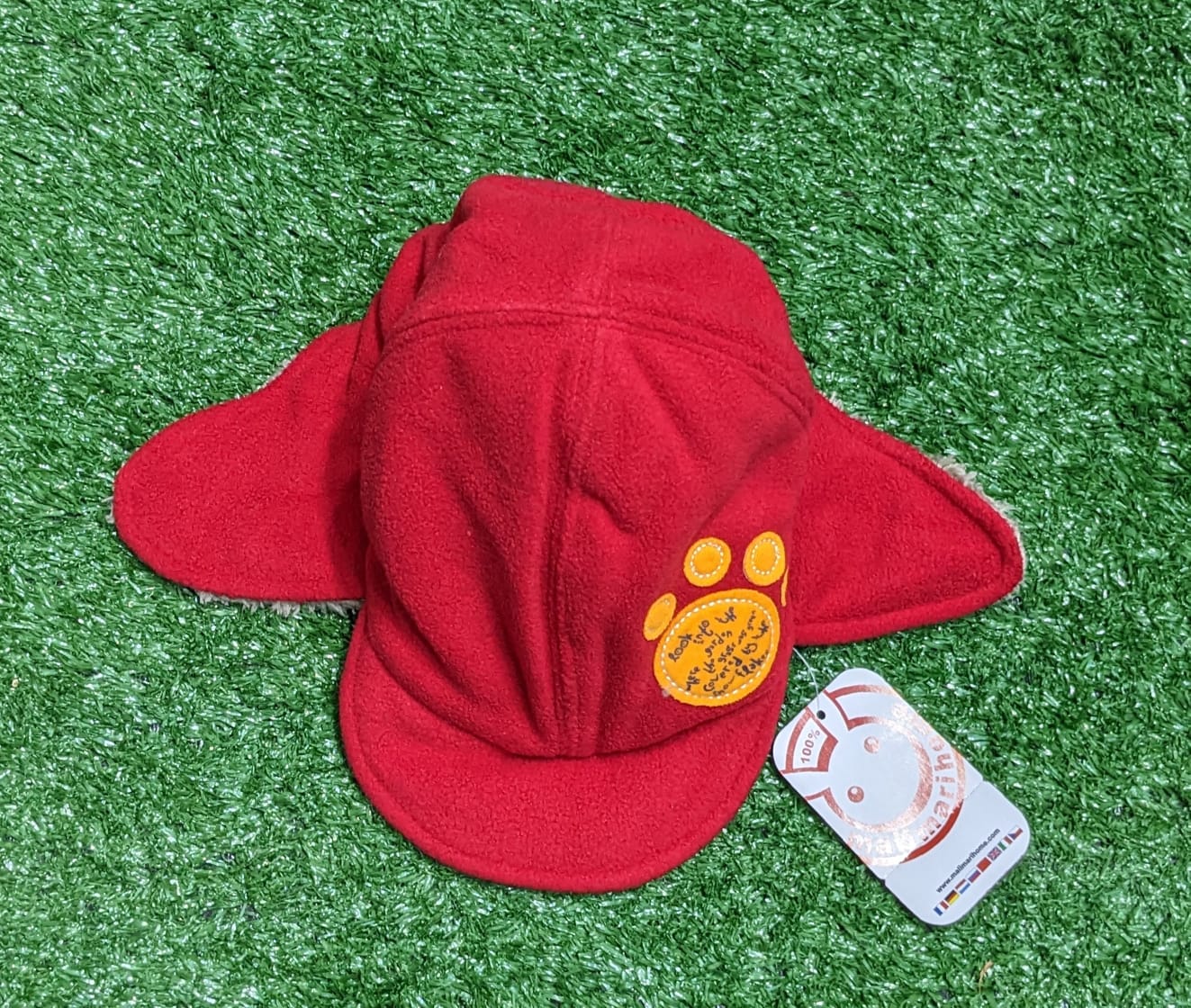 DOUBLE COTTON INNER FUR RED/BROWN BABY EAR CAP CM0147