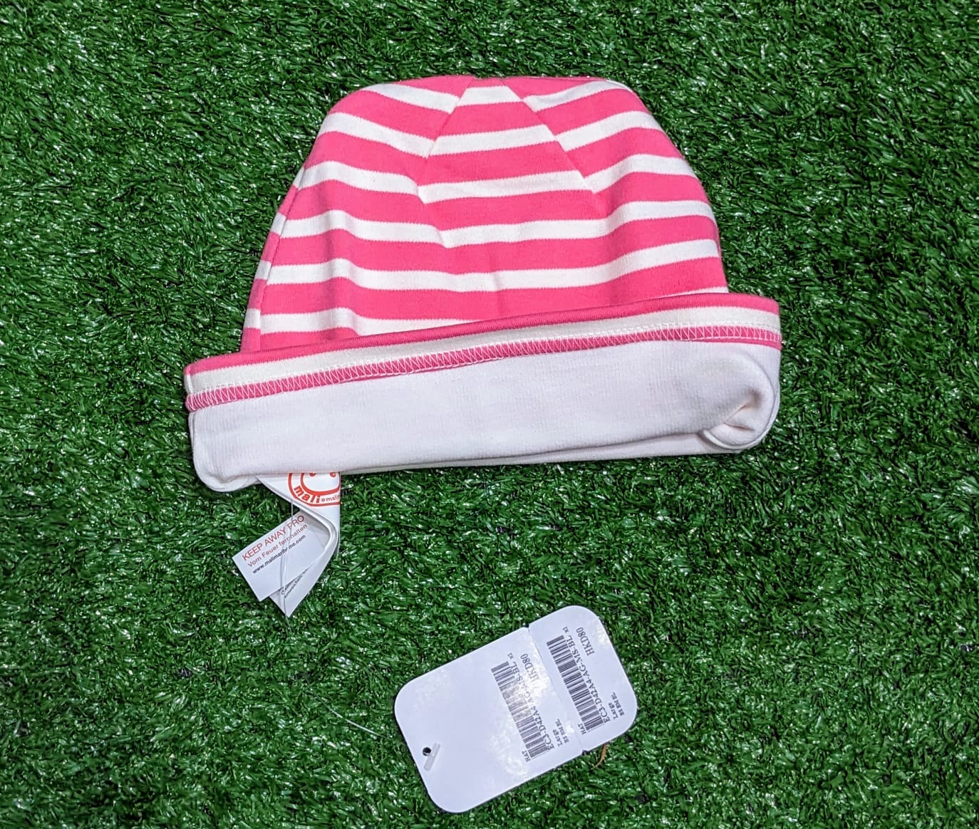 PINK/WHITE STRAPS FULL EAR BABY CAP CM0143