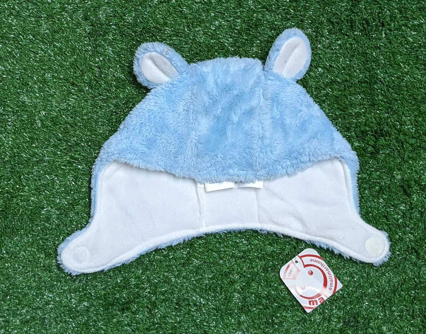 DOUBLE COTTON FULL EAR COVER BABY CAP RABBIT STYLE BLUE OUTTER FURR CM0145