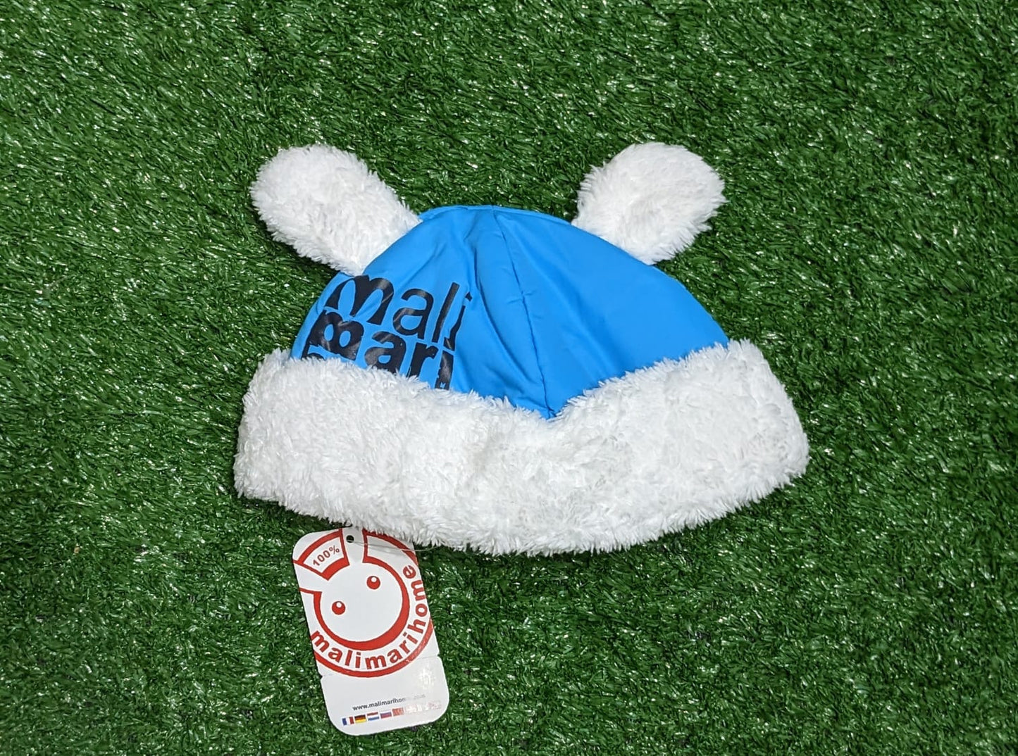 DOUBLE COTTON PARACHUTE/FUR BABY CAP RABBIT STYLE BLUE CM0146
