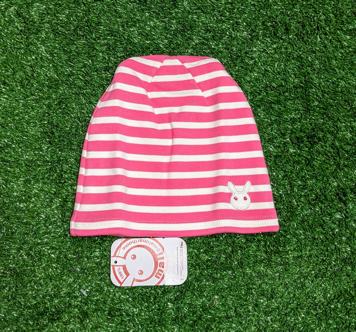 PINK/WHITE STRAPS FULL EAR BABY CAP CM0143