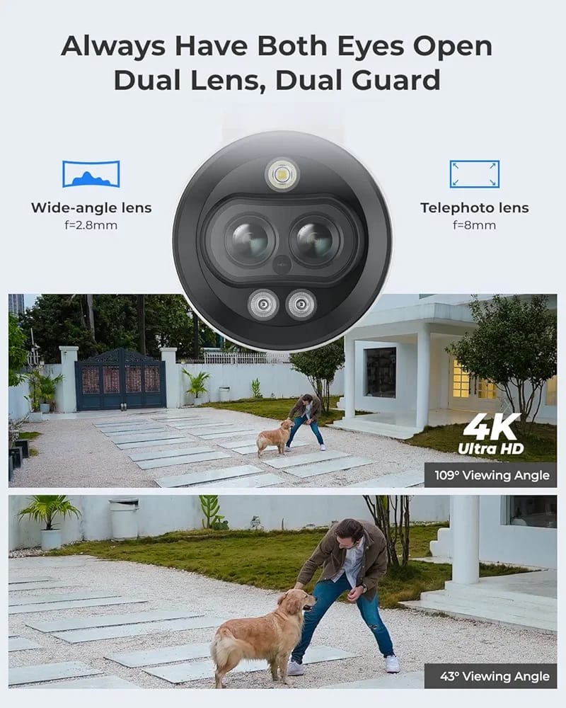 81MA by REOLINK 8mp 4k dual lens camera with motion detection colour night vision 2 way audio Without box