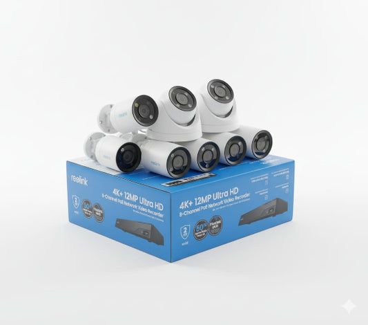 REOLINK NVS8 NVR 12MP 4K ULTRA HD 8-CH BUILT IN POE + 6 BULLET AND 2 DOME CAMS