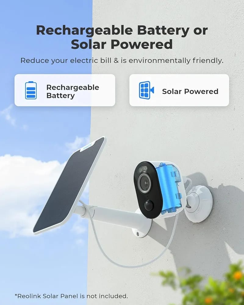 Reolink argus 3 rechargeable bettery powered camera 4mp with colour night vision 2 way talk motion detection with box and accessories (with solar panel)