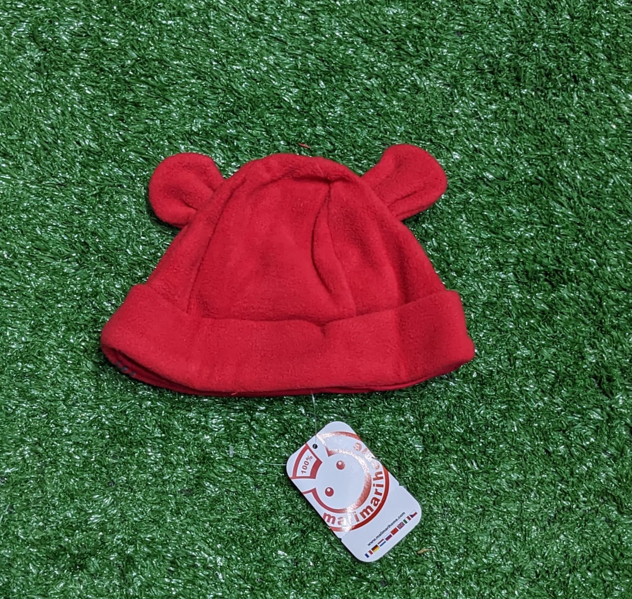 DOUBLE COTTON EAR COVER RED BABY CAP CM0152