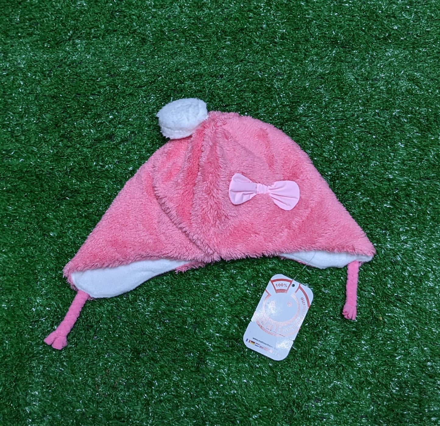 DOUBLE COTTON OUTTER FURR PINK COLOR BABY CAP BOW ON FRONT CM0154
