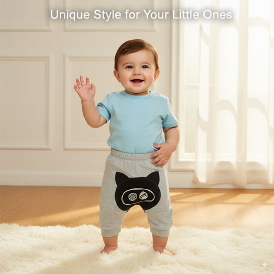 Grey Baby Shorts with Bear Patch Soft Cotton Art Number CM0039