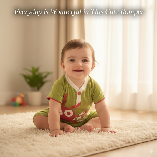 Green Baby Romper Half Sleeves Organic Cotton Art Number CM0036