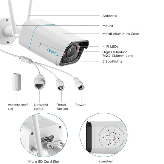 Reolink rlc 511wa 5mp wired and wifi camera with colour night vision two way audio 5× optial zoom without box