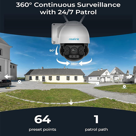 Reolink rlc 523wa 5mp 360° ptz wired and wifi camera With 5× optial zoom coulor night vision auto tracking (without box)complete accessories