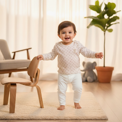 White Baby Shirt with Pet Paw Dot Print – Organic Cotton Art number CM0005