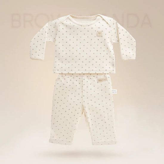 White Baby Shirt & Trousers with Pet Paw Dot Print – Organic Cotton Art number CM0020-05