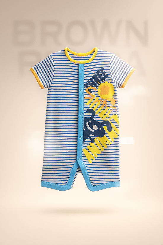 Blue Striped Baby Romper – Half Sleeves Organic Cotton Art Number CM0037