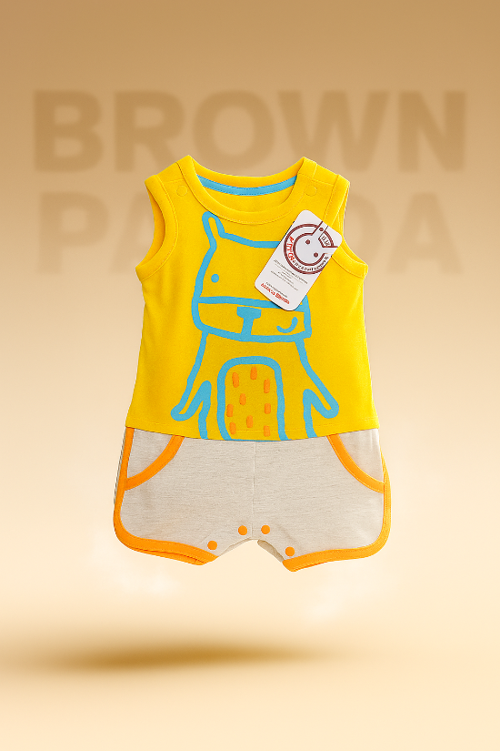 Orange Striped Baby Romper with Blue Legs Organic Cotton Art Number CM0030