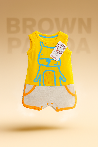 Orange Striped Baby Romper with Blue Legs Organic Cotton Art Number CM0030