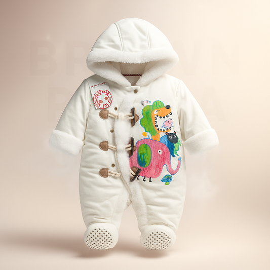 Double cotton with polyester filling Full body romper/romper Cute animals painted on front CM0084