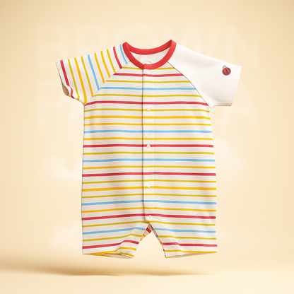 Colorful Striped Baby Romper – Half Sleeves & Legs Organic Cotton Art No. CM0021