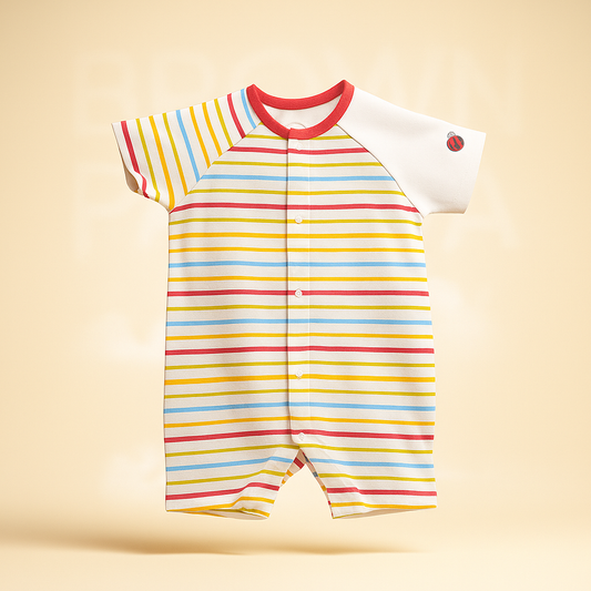 Colorful Striped Baby Romper – Half Sleeves & Legs Organic Cotton Art No. CM0021