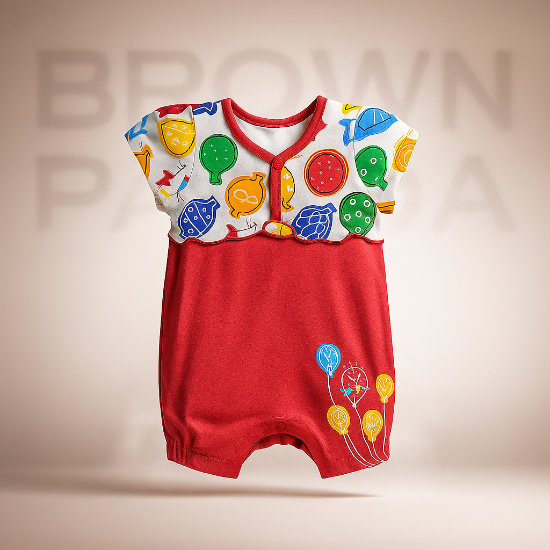Red Baby Girl Romper Half Sleeves Organic Cotton Art No. CM0046