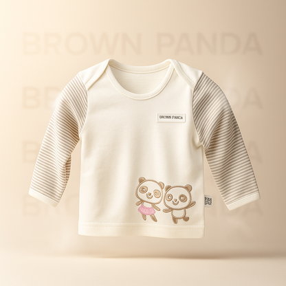 White Baby Shirt with Skin Brown Striped Sleeves – Organic Cotton Art number CM0019