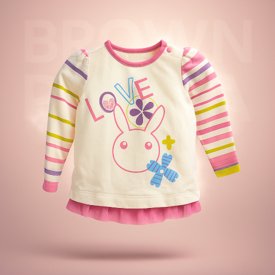 Skin-Colored Frock Style Baby Shirt with "Love" Design Organic Cotton Art No. CM0043