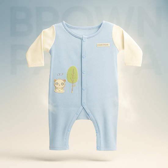 Adorable Full-Sleeve Baby Boy Romper (Brown Panda) Original Art number CM0017