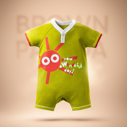 Green Baby Romper Half Sleeves Organic Cotton Art Number CM0036