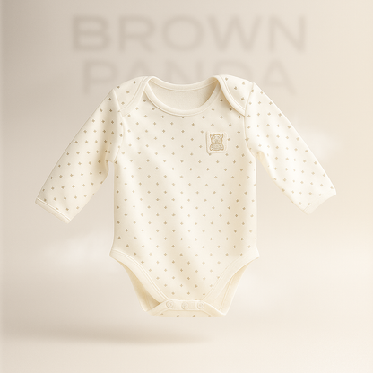 Adorable Full-Sleeve Half bottom Baby Boy Romper pet paw dots 0004 (Brown Panda) Original Art number CM0004
