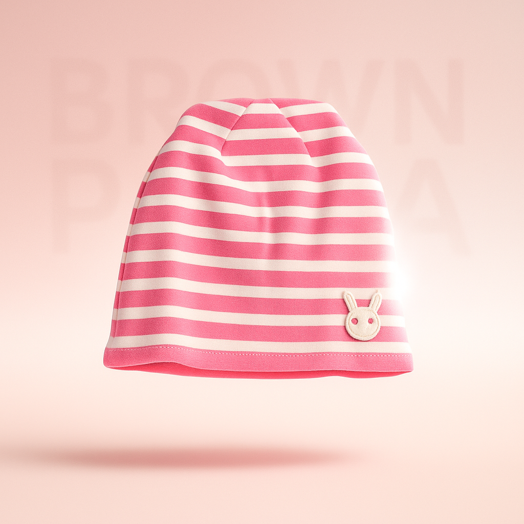 PINK/WHITE STRAPS FULL EAR BABY CAP CM0143