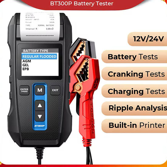 TOPDON BT300P Car Battery Tester with Printer 12V Digital Charging Cranking Test Tools for Vehicle Auto Analyzer 100-2000CCA (Box pack)