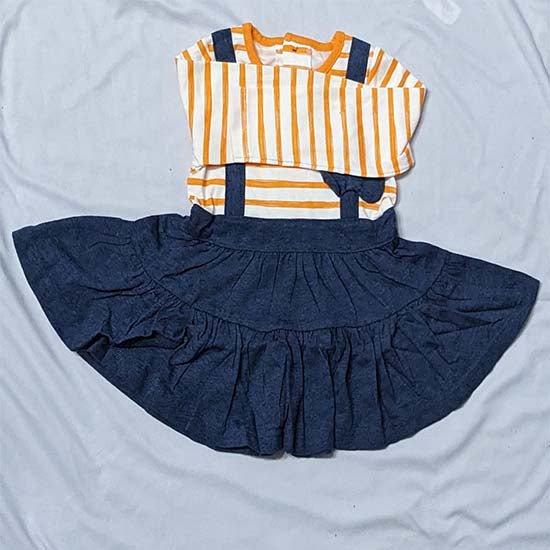 FULL SLEEVES BABY GIRL FROCK ORANGE LINING CM0187