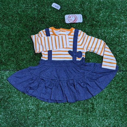 FULL SLEEVES BABY GIRL FROCK ORANGE LINING CM0187