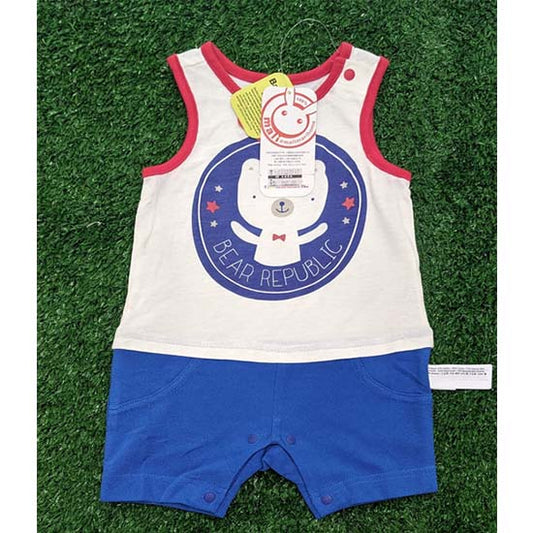White & Blue Sleeveless Baby Romper Organic Cotton Art No. CM0044