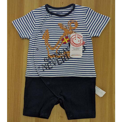Blue Striped Baby Romper with Blue Collar Half Sleeves Organic Cotton Art No. CM0038