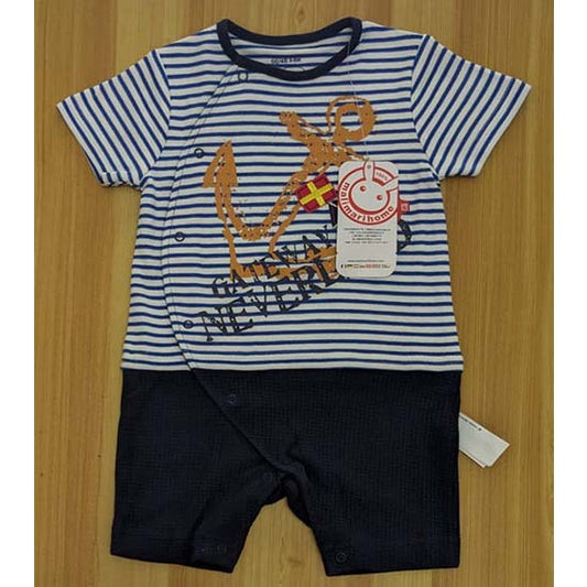 Blue Striped Baby Romper with Blue Collar Half Sleeves Organic Cotton Art No. CM0038