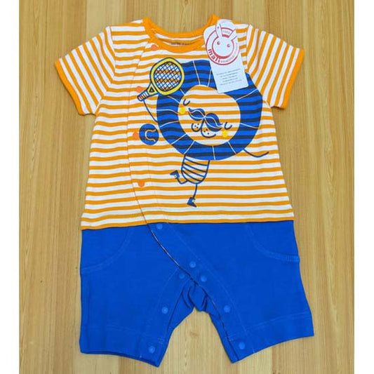 Orange Striped Baby Romper with Blue Legs Organic Cotton Art Number CM0030