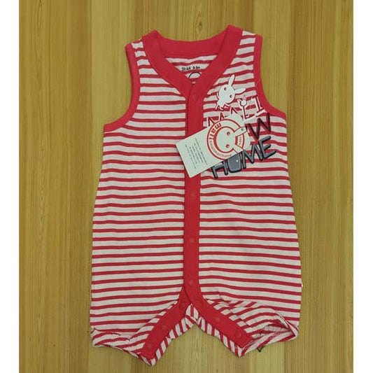 Red Striped Sleeveless Baby Romper Organic Cotton Art Number CM0034
