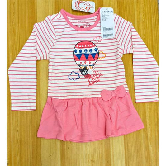Pink Striped Baby Shirt – Full Frock Style Organic Cotton Art No. CM0041