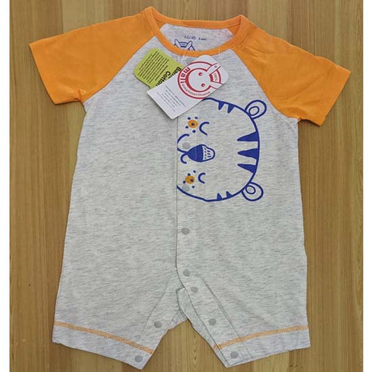 Grey Baby Romper with Orange Sleeves – Half Style Organic Cotton Art No. CM0050