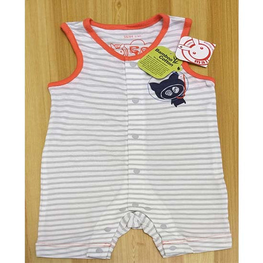 Grey Striped Sleeveless Baby Romper Organic Cotton Art No. CM0051