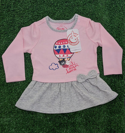 Pink & Grey Baby Shirt – Full Frock Style Organic Cotton Art No. CM0042