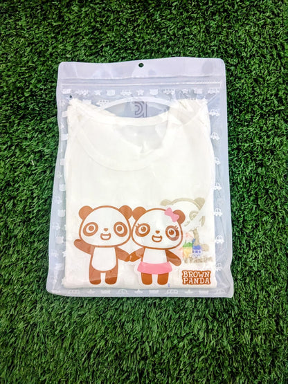 Classic White Half-Sleeve Baby Shirt – Organic Cotton Orignal brand korea made Brown panda Art number CM0002