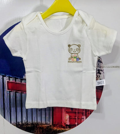 Classic White Half-Sleeve Baby Shirt – Organic Cotton Orignal brand korea made Brown panda Art number CM0002