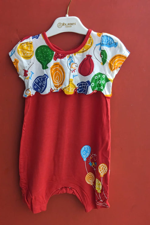 Red Baby Girl Romper Half Sleeves Organic Cotton Art No. CM0046