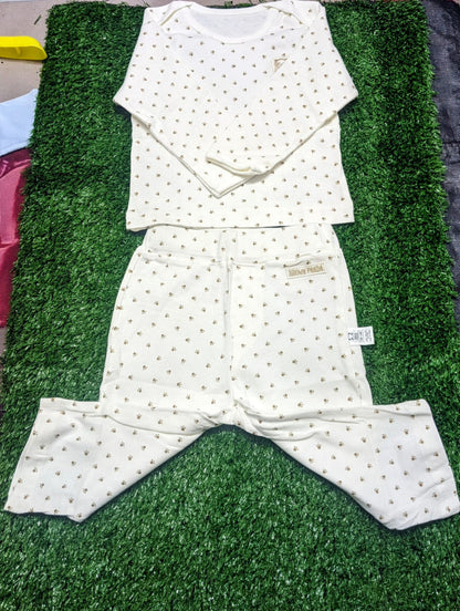 White Baby Shirt & Trousers with Pet Paw Dot Print – Organic Cotton Art number CM0020-05