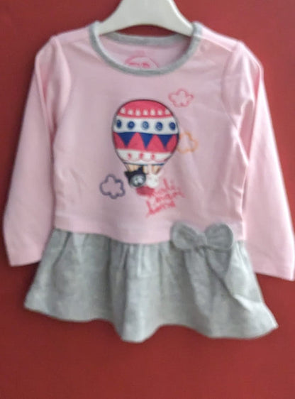 Pink & Grey Baby Shirt – Full Frock Style Organic Cotton Art No. CM0042