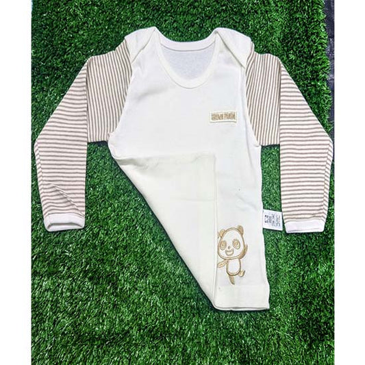 White Baby Shirt with Skin Brown Striped Sleeves – Organic Cotton