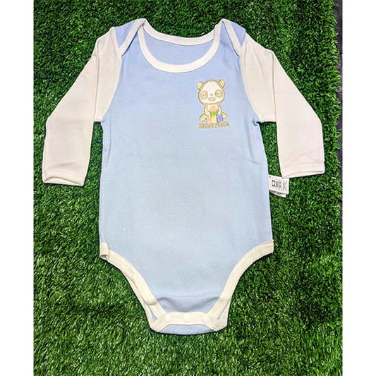 Sky Blue Baby Romper with White Collar & Sleeves – Organic Cotton