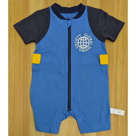 Blue Half-Sleeve Zipper Romper  Organic Cotton Art Number CM0025
